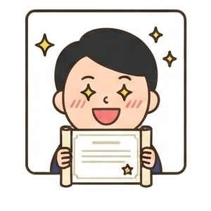 辞令を受け取って喜ぶスワリーマン