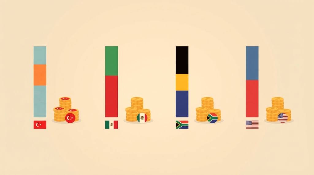 FX会社のスワップポイント比較（トルコリラ・メキシコペソ・南アランド・米ドル）
