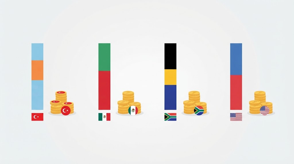 FX会社のスワップポイント比較（トルコリラ・メキシコペソ・南アランド・米ドル）