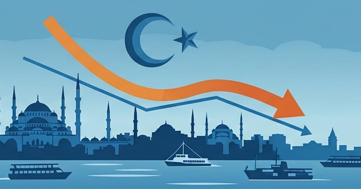トルコの街並みと下向きの金利グラフのイラスト